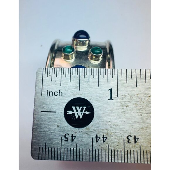 Vintage Estate Sterling Silver 925 Wide Cuff Bracelet w/ Lapis & Malachite 41g - Picture 12 of 13